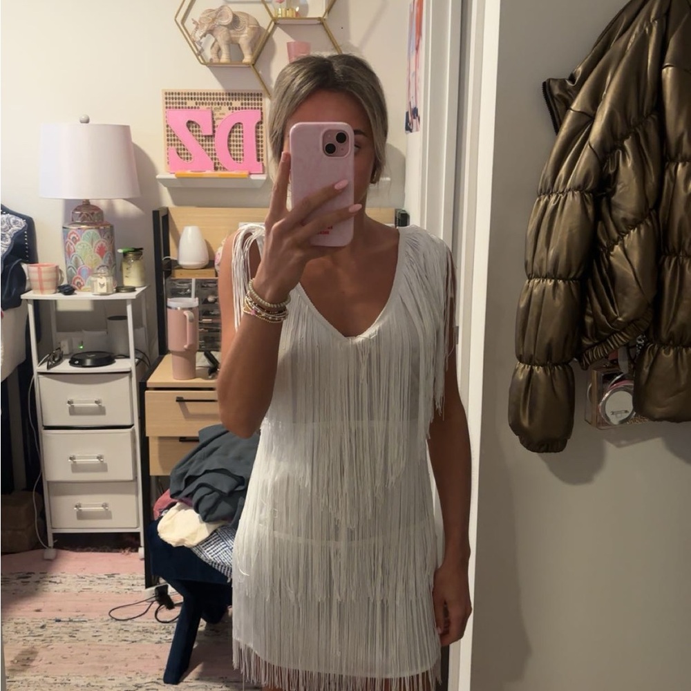 Elegant White Fringe Dress